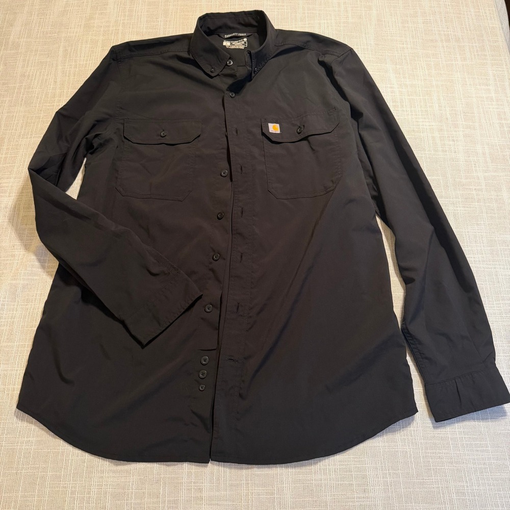 Carhartt Force Relaxed Fit Mens Large Tall Black Button Down Work Shirt 105291